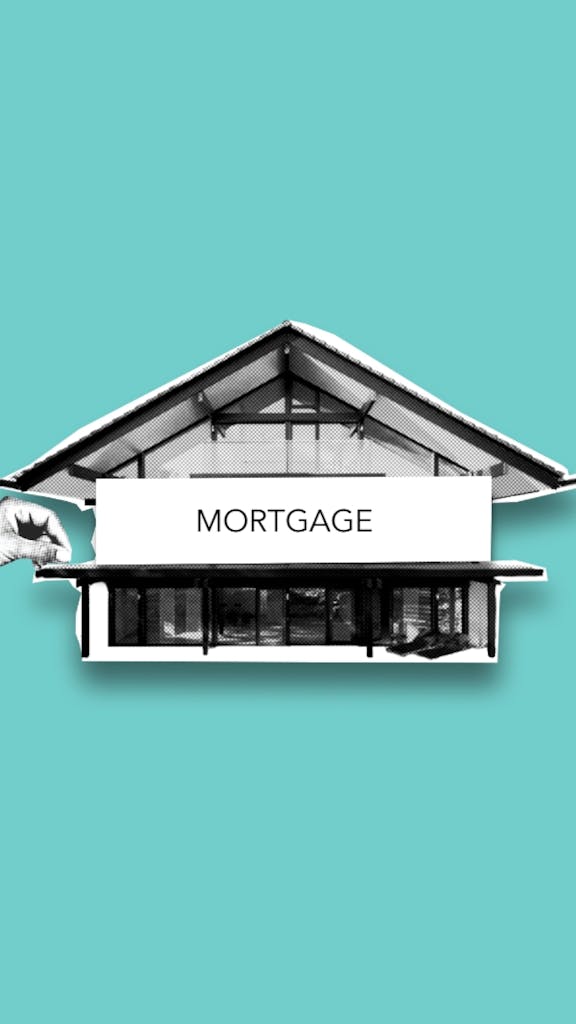 Modern house concept with 'mortgage' text, illustrating finance and real estate themes.