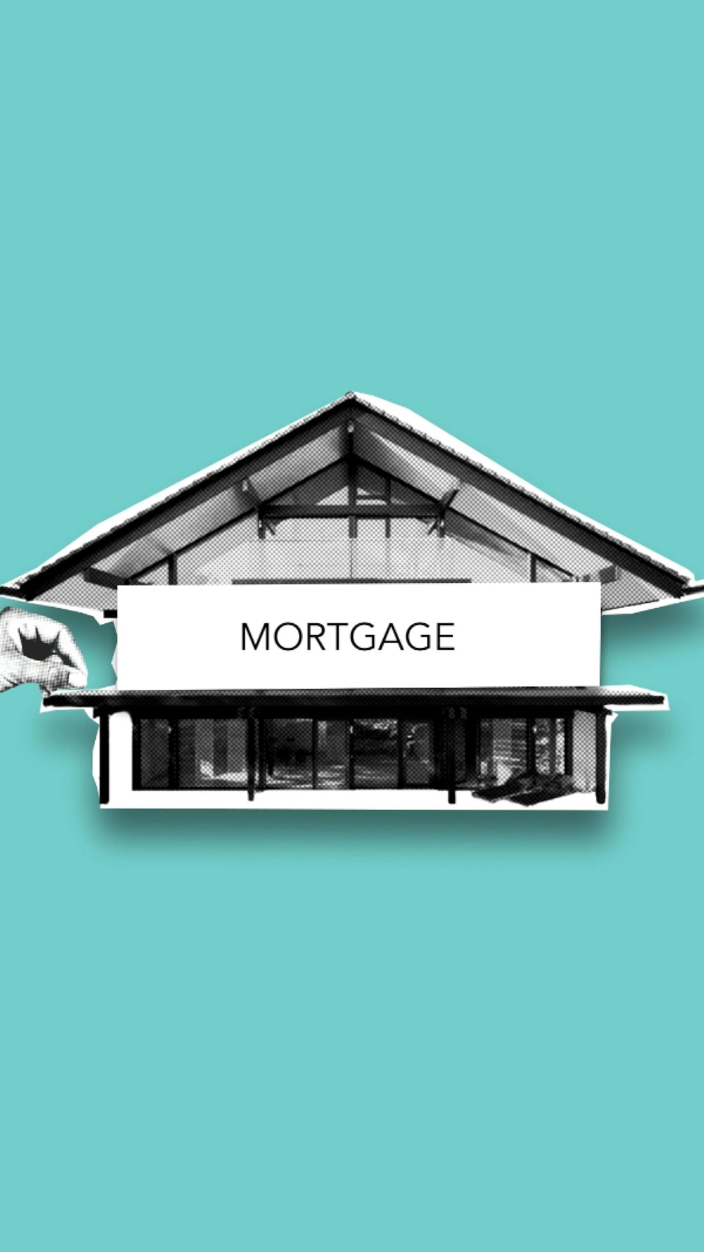 Modern house concept with 'mortgage' text, illustrating finance and real estate themes.